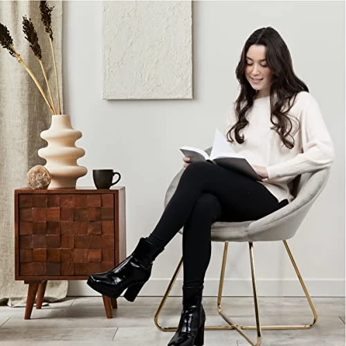 Milliard Circle Velvet Accent Chair For Living Room, Bedroom And Home Office With Gold Legs (Velvet Grey) 3 Milliard Circle Velvet Accent Chair For Living Room, Bedroom And Home Office With Gold Legs (Velvet Grey) - Image 3