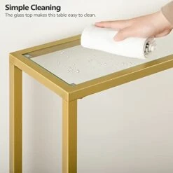 HOOBRO 55.1" Gold Console Table, Narrow Tempered Glass Entryway Table, Sofa Table Behind Couch, Modern Style, Metal Frame, Hallway, Living Room, Gold GD06XG01 -Best Furniture Store 414S24qKnAL