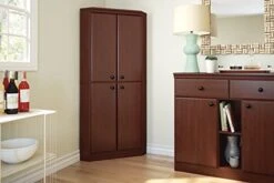 4-Door Corner Armoire For Small Space With Adjustable Shelves, Royal Cherry -Best Furniture Store 414UP174nrL