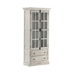 Crestview Collection Hudson 2 Drawer 2 Door Curio Cabinet Gray Wood -Best Furniture Store 414WHRMTexL