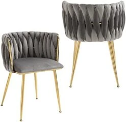NIOIIKIT Modern Velvet Dining Chairs Set Of 2 Hand Weaving Accent Chairs Living Room Chairs Upholstered Side Chair With Golden Metal Legs For Dining Room Kitchen Vanity Living Room(Black) -Best Furniture Store 414bWpTw5L. AC