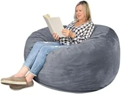 EDUJIN 4 Ft Bean Bag Chairs For Adults With Filling: 4' Large Memory Foam Filled Bean Bag Chairs For Teens,Ultra Soft Dutch Velvet Cover,Round Fluffy Lazy Sofa For Living Room - 4 Foot, Black 14 EDUJIN 4 Ft Bean Bag Chairs For Adults With Filling: 4' Large Memory Foam Filled Bean Bag Chairs For Teens,Ultra Soft Dutch Velvet Cover,Round Fluffy Lazy Sofa For Living Room - 4 Foot, Black -Best Furniture Store 414dI9Z2twL. AC