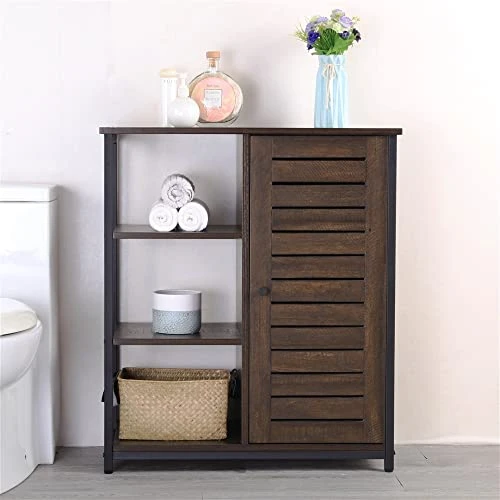 FIVEGIVEN Retro Bathroom Floor Storage Cabinet With Door/3 Side Shelves Rustic Industrial, Espresso 4 FIVEGIVEN Retro Bathroom Floor Storage Cabinet With Door/3 Side Shelves Rustic Industrial, Espresso - Image 4