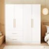 Wardrobe Armoire Wooden Closet With 4 Doors, 2 Drawers, 6 Storage Cubes And 2 Hanging Rods For Bedroom, White (63”L X 18.9”W X 70.9”H)