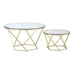 Walker Edison Modern Contemporary Gold Accent Round Living Room Glass Coffee Table, Set Of 2 -Best Furniture Store 414gKia3FEL