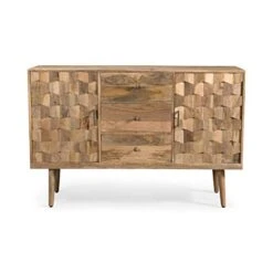 Great Deal Furniture Zona Mid-Century Modern Mango Wood 3 Drawer Sideboard With 2 Doors, Natural