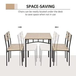 HOMCOM Rustic Industrial 5-Piece Dining Table Set Black Metal With 4 Chairs For Kitchen, Or Dining Room, Oak -Best Furniture Store 414lnN5cv2S