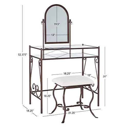 Dark Metal Set Table With Upholstered Stool Clarisse Vanity, 52.4" X 31.8" X 18.3" 2 Dark Metal Set Table With Upholstered Stool Clarisse Vanity, 52.4" X 31.8" X 18.3" - Image 2