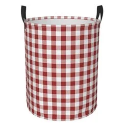 Foruidea Check Red Laundry Basket,Laundry Hamper,Collapsible Storage Bin,Oxford Fabric Clothes Baskets,Nursery Hamper For Home,Office,Dorm,Gift Basket
