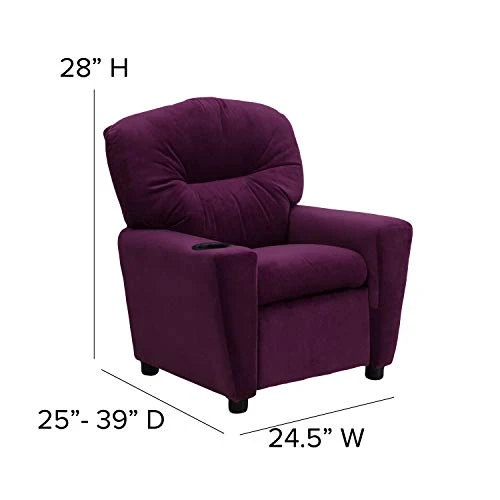 BizChair Purple Microfiber Kids Recliner With Cup Holder 2 BizChair Purple Microfiber Kids Recliner With Cup Holder - Image 2