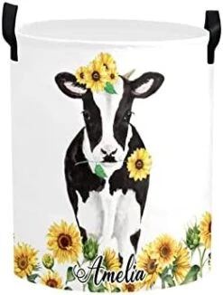 Personalized Laundry Basket Hamper,Cow Sunflower Wreath,Collapsible Storage Baskets With Handles For Kids Room,Clothes, Nursery Decor -Best Furniture Store 414qhUuG xL. AC