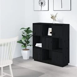 FIRBNUS Highboard Black 43.5"x13.8"x46.1" Kitchen Storage Cabinets Pantry Cabinets Kitchen Pantry Sideboard Cabinet Storage Furniture Wooden Storage Cabinet Tall Cabinet Solid Wood Pine