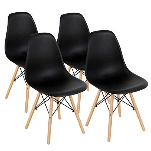 GOFLAME DSW Dining Chairs, Shell Plastic Chairs With Wood Legs, Modern Style Armless Chairs For Living Room Kitchen Bedroom, Eiffel DSW Style Side Chairs With Ergonomic Backrest Set Of 4, Black 1 GOFLAME DSW Dining Chairs, Shell Plastic Chairs With Wood Legs, Modern Style Armless Chairs For Living Room Kitchen Bedroom, Eiffel DSW Style Side Chairs With Ergonomic Backrest Set Of 4, Black