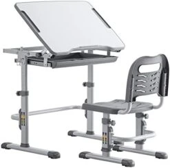 MTFY Kids Desk And Chair Set,Tilt Height Adjustable Kids Study Table And Chair Set,Children Study Table Student Writing Desk School Workstation W/Drawer Storage (Gray-2) -Best Furniture Store 414wZB6 fL. AC