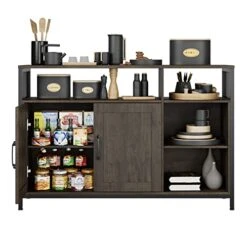 HITHOS Kitchen Buffet Cabinet, Accent Sideboard Buffet With Storage, Wood Floor Storage Cabinet With Doors And Shelves, Industrial Living Room Dining Room Furniture, Dark Brown -Best Furniture Store 414zfBD9oIL