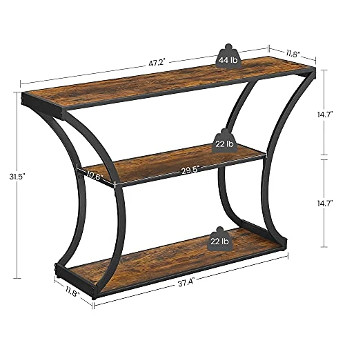 VASAGLE Console Table With Curved Frames And 2 Open Shelves, For Hallway Entryway Living Room, Rustic Brown + Black, 11.8 X 47.2 X 31.5 Inches 2 VASAGLE Console Table With Curved Frames And 2 Open Shelves, For Hallway Entryway Living Room, Rustic Brown + Black, 11.8 X 47.2 X 31.5 Inches - Image 2