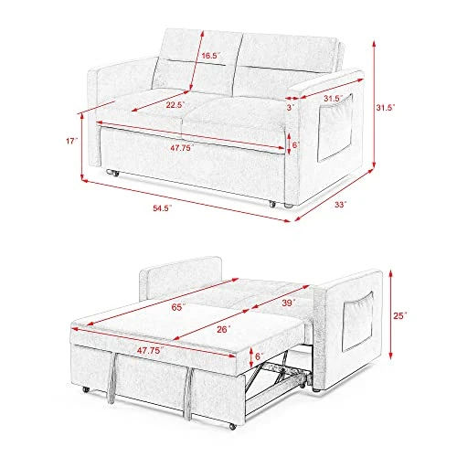 Yomony Loveseats Sofa Bed With Pull-Out Bed, Futon Sets Couch With Adjsutable Back And Two Arm Pocket, Blue (54.5"x33"x31.5") 2 Yomony Loveseats Sofa Bed With Pull-Out Bed, Futon Sets Couch With Adjsutable Back And Two Arm Pocket, Blue (54.5"x33"x31.5") - Image 2