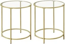 VASAGLE Round Side Table, Glass End Table With Metal Frame, Gold Coffee Table With Modern Style For Living Room, Balcony, Bedroom 14 VASAGLE Round Side Table, Glass End Table With Metal Frame, Gold Coffee Table With Modern Style For Living Room, Balcony, Bedroom -Best Furniture Store 415jGWMnq L. AC