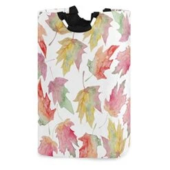 OREZI Watercolor Maple Autumn Leaf Seamless Pattern Laundry Hamper,Waterproof And Foldable Laundry Bag With Handles For Baby Nursery College Dorms Kids Bedroom Bathroom