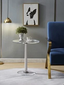 MEETLAKE Clear Acrylic Table With Cone Metal Pole (Large, Silver) …