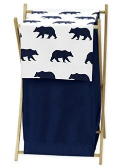 Navy Blue And White Baby Kid Clothes Laundry Hamper For Big Bear Collection By Sweet Jojo Designs