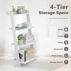 Tangkula 4 Tier Ladder Shelf, Leaning Bookshelf With Solid Wooden Frame, Anti-toppling Device, Anti-falling Baffle, Organizer Shelf, Open Shelving Unit For Home Office, 19.5 X 17.5 X 43 Inches (White) 15 Tangkula 4 Tier Ladder Shelf, Leaning Bookshelf With Solid Wooden Frame, Anti-toppling Device, Anti-falling Baffle, Organizer Shelf, Open Shelving Unit For Home Office, 19.5 X 17.5 X 43 Inches (White) -Best Furniture Store 415s4JibPuL