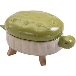 Kelendle Animal Footstool Turtle Upholstered Ottoman PU Leather Pouf Wood Foot Stool Rest For Living Room Bedroom Sofa Bench Seat Chair, Grass Green, Large