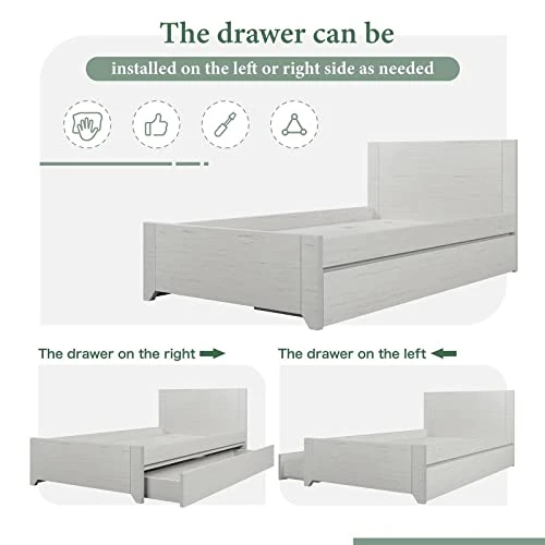 Epinki 3 Pieces Cream Simple Style Wood Bedroom Sets With Twin Bed, Nightstand And Chest, Easy Assembly 3 Epinki 3 Pieces Cream Simple Style Wood Bedroom Sets With Twin Bed, Nightstand And Chest, Easy Assembly - Image 3