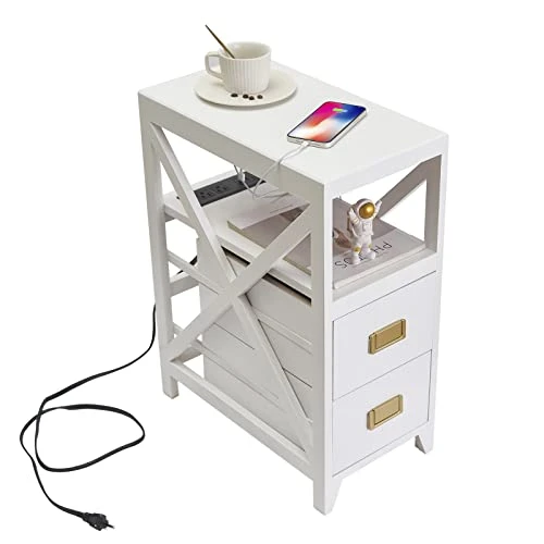 BECTSBEFF Fully Assembled Narrow Side Table With Charging Station, No Assembly Narrow Nightstand With USB Ports, Pre Assembled Skinny End Table With Outlets For Living Room, Bedroom-White 1 BECTSBEFF Fully Assembled Narrow Side Table With Charging Station, No Assembly Narrow Nightstand With USB Ports, Pre Assembled Skinny End Table With Outlets For Living Room, Bedroom-White