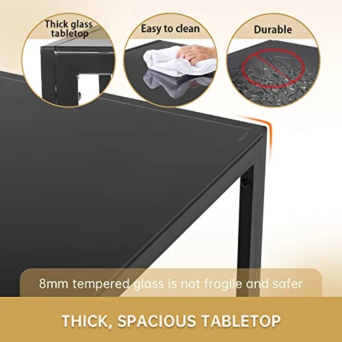 Vnewone Dining Table Set For 4,Kitchen Table And Chairs With Glass Tabletop And Heavy Metal Frame Chairs,Modern Home Furniture Suitable For Small Space Black 2 Vnewone Dining Table Set For 4,Kitchen Table And Chairs With Glass Tabletop And Heavy Metal Frame Chairs,Modern Home Furniture Suitable For Small Space Black - Image 2