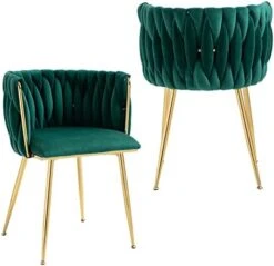NIOIIKIT Modern Velvet Dining Chairs Set Of 2 Hand Weaving Accent Chairs Living Room Chairs Upholstered Side Chair With Golden Metal Legs For Dining Room Kitchen Vanity Living Room(Black) -Best Furniture Store 41635Z92xuL. AC