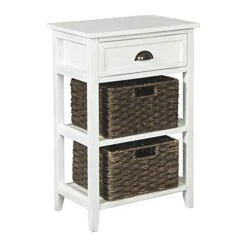Signature Design By Ashley Oslember Modern Farmhouse Accent End Table With 2 Removable Baskets, White