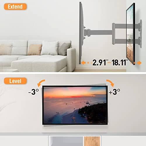 ELIVED Full Motion TV Wall Mount For Most 26-55 Inch Flat Curved TVs Up To 77 Lbs, Swivel And Tilt TV Bracket With Articulating Arms, Perfect Center Single Stud Corner TV Mount, Max VESA 400x400mm 3 ELIVED Full Motion TV Wall Mount For Most 26-55 Inch Flat Curved TVs Up To 77 Lbs, Swivel And Tilt TV Bracket With Articulating Arms, Perfect Center Single Stud Corner TV Mount, Max VESA 400x400mm - Image 3