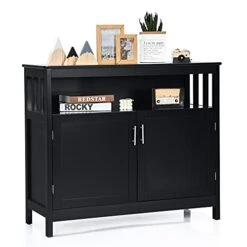 LOKO Buffet Cabinet With Storage, Bar Cabinet With Five-Position Adjustable Shelf, Wine Cabinet Sideboard Console Table, 40 X 16 X 34 Inches (Black)
