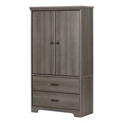 Versa 2-Door Armoire With Drawers, Gray Maple
