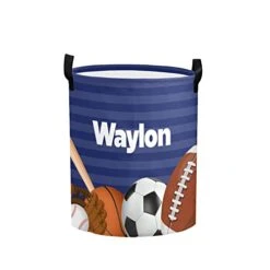Personalized Laundry Basket Hamper,Ball Sport 11,Collapsible Storage Baskets With Handles For Kids Room,Clothes, Nursery Decor