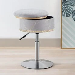 Leather Storage Ottoman Vanity Stool, 18" To 23" Height Adjustable Foot Stool Upholstered Round Footrest Coffee Table Top Cover, Modern Accent Stools,360° Swivel Makeup Stool For Living Room Bedroom -Best Furniture Store 416TBBpm0zL. AC