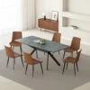 Jiexi Extendable Dining Table Set For 6-8, Rectangular MDF Slate Stone Color Top With 6 Faux Leather Dining, Modern Kitchen Table With Extension Leaf, Extendable 55'' To 71'' For Kitchen Restaurant