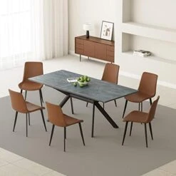 Jiexi Extendable Dining Table Set For 6-8, Rectangular MDF Slate Stone Color Top With 6 Faux Leather Dining, Modern Kitchen Table With Extension Leaf, Extendable 55'' To 71'' For Kitchen Restaurant 25 Jiexi Extendable Dining Table Set For 6-8, Rectangular MDF Slate Stone Color Top With 6 Faux Leather Dining, Modern Kitchen Table With Extension Leaf, Extendable 55'' To 71'' For Kitchen Restaurant -Best Furniture Store 416a7uxbcOL. AC