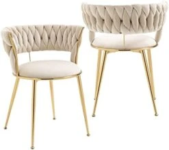 NIOIIKIT Modern Velvet Dining Chairs Set Of 2 Hand Weaving Accent Chairs Living Room Chairs Upholstered Side Chair With Golden Metal Legs For Dining Room Kitchen Vanity Living Room(Black) -Best Furniture Store 416abGNPy2L. AC