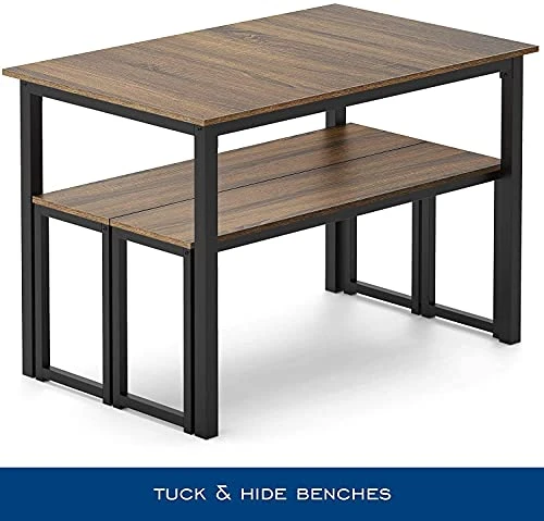 HOMOOI Dining Table Set For 4, 3 Pieces Kitchen Table With 2 Benches, Modern Wood Grains Table And Chairs Dinette Set For Home Kitchen, Dining Room, Restaurant, Industrial Brown 4 HOMOOI Dining Table Set For 4, 3 Pieces Kitchen Table With 2 Benches, Modern Wood Grains Table And Chairs Dinette Set For Home Kitchen, Dining Room, Restaurant, Industrial Brown - Image 4