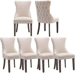 KCC Velvet Dining Chairs Set Of 4, Tufted Upholstered Wingback High-end Dining Kitchen Chair With Nailhead Solid Wood Legs, Contemporary Nikki Collection Modern Style, Beige -Best Furniture Store 416fk0smFJL. AC