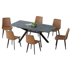Jiexi Extendable Dining Table Set For 6-8, Rectangular MDF Slate Stone Color Top With 6 Faux Leather Dining, Modern Kitchen Table With Extension Leaf, Extendable 55'' To 71'' For Kitchen Restaurant 20 Jiexi Extendable Dining Table Set For 6-8, Rectangular MDF Slate Stone Color Top With 6 Faux Leather Dining, Modern Kitchen Table With Extension Leaf, Extendable 55'' To 71'' For Kitchen Restaurant -Best Furniture Store 416gmffChzL