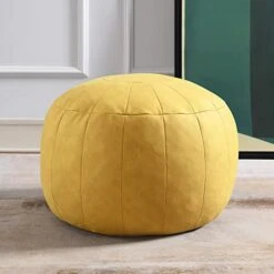 C COMFORTLAND Unstuffed Faux Suede Ottoman Pouf, Round Foot Rest Poof Ottomans, Floor Foot Stool Poufs, Bean Bag Chair Cover With Storage For Living Room, Bedroom, Or Wedding Gifts Yellow -Best Furniture Store 416jLPzlzqL