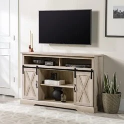 Walker Edison Abbey Modern Farmhouse Sliding X Barn Door Accent Console, 32 Inch, White -Best Furniture Store 416op6TkY5L. AC