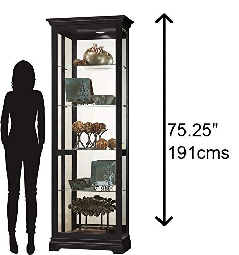 Howard Miller Brantley II Curio Cabinet 680-672 – Black Satin Finish, Vertical Home Decor, Four Glass Shelves, Five Level Display Case, No Reach Light, Sliding Doors 5 Howard Miller Brantley II Curio Cabinet 680-672 – Black Satin Finish, Vertical Home Decor, Four Glass Shelves, Five Level Display Case, No Reach Light, Sliding Doors - Image 5