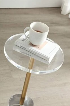 Artmaze Clear Acrylic End Table,Side Table,Brushed Brass Metal,Round,for Office, Living Room And Bedroom,Easy Assembly,12x12 Inch，21.3 Inch High -Best Furniture Store 41792yto8HL