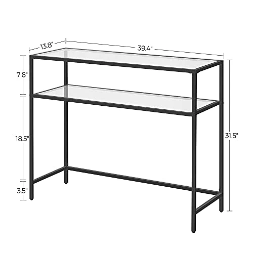 VASAGLE 39.4 Inch Console Sofa Table, Modern Entryway Table, Tempered Glass Table, Metal Frame, 2 Shelves, Adjustable Feet, For Living Room, Hallway, Black ULGT025B01 4 VASAGLE 39.4 Inch Console Sofa Table, Modern Entryway Table, Tempered Glass Table, Metal Frame, 2 Shelves, Adjustable Feet, For Living Room, Hallway, Black ULGT025B01 - Image 4