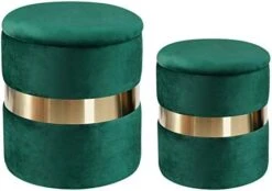 DEERUN Round Velvet Storage Ottoman Foot Rest Stool/Upholstered Footstool/Side Table Seat Make Up Stool With Stainless Steel Band, Pack Of 2 (Black) -Best Furniture Store 417FLye0FJL. AC