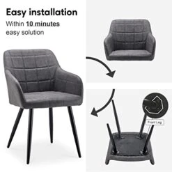 CLIPOP Upholstered Modern Dining Chair Set Of 4, Faux Leather Kitchen Armchair With Padded Seat, Armrest, Heavy Duty Metal Leg, Leisure Side Chair For Living Room Lounge Cafe, Light Grey 15 CLIPOP Upholstered Modern Dining Chair Set Of 4, Faux Leather Kitchen Armchair With Padded Seat, Armrest, Heavy Duty Metal Leg, Leisure Side Chair For Living Room Lounge Cafe, Light Grey -Best Furniture Store 417II8UjbhL